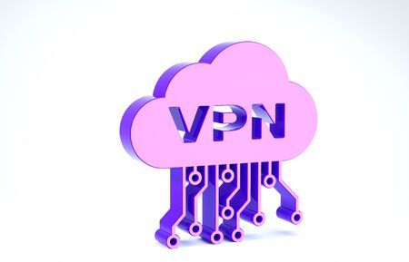 Purple Cloud VPN interface icon isolated on white background. Software integration. 3d illustration 3D renderの写真素材