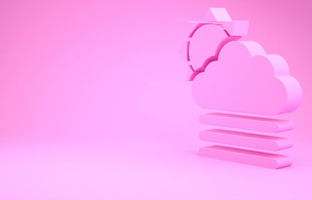 Pink Fog and cloud with sun icon isolated on pink background. Minimalism concept. 3d illustration 3D renderの写真素材