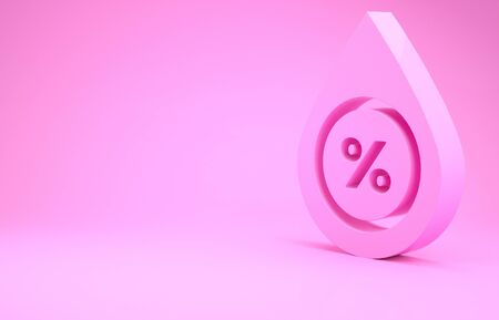 Pink Water drop percentage icon isolated on pink background. Humidity analysis. Minimalism concept. 3d illustration 3D renderの写真素材