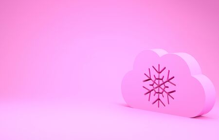 Pink Cloud with snow icon isolated on pink background. Cloud with snowflakes. Single weather icon. Snowing sign. Minimalism concept. 3d illustration 3D renderの写真素材