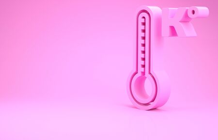 Pink Meteorology thermometer measuring heat and cold icon isolated on pink background. Temperature Kelvin. Minimalism concept. 3d illustration 3D renderの写真素材