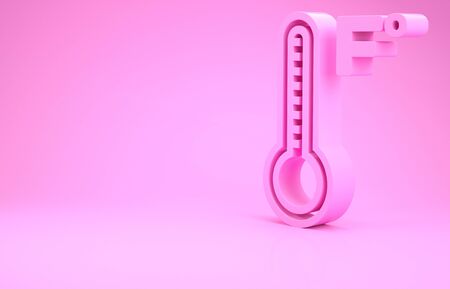 Pink Meteorology thermometer measuring heat and cold icon isolated on pink background. Temperature Fahrenheit. Minimalism concept. 3d illustration 3D renderの写真素材
