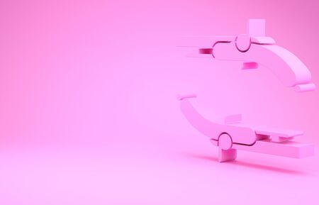 Pink Vintage pistols icon isolated on pink background. Ancient weapon. Minimalism concept. 3d illustration 3D renderの写真素材