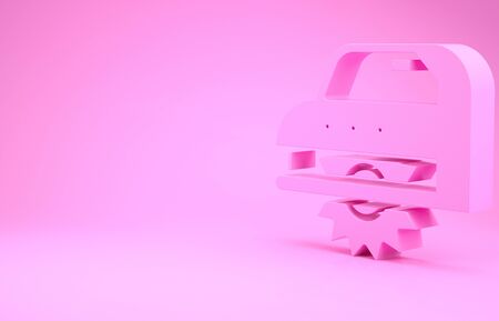 Pink Electric circular saw with steel toothed disc icon isolated on pink background. Electric hand tool for cutting wood or metal. Minimalism concept. 3d illustration 3D renderの写真素材