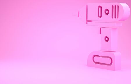 Pink Electric cordless screwdriver icon isolated on pink background. Electric drill machine. Repair tool. Minimalism concept. 3d illustration 3D renderの写真素材