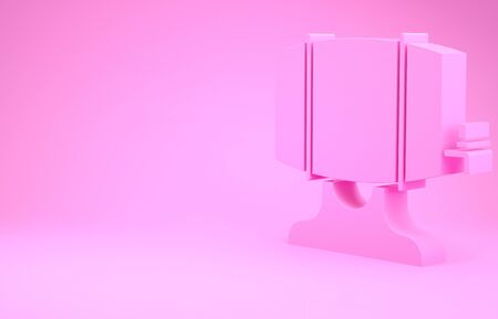 Pink Wooden barrel on rack with stopcock icon isolated on pink background. Minimalism concept. 3d illustration 3D renderの写真素材