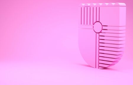 Pink Shield for game icon isolated on pink background. Minimalism concept. 3d illustration 3D renderの写真素材