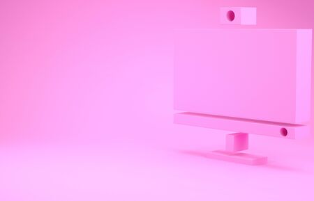 Pink Computer monitor icon isolated on pink background. PC component sign. Minimalism concept. 3d illustration 3D renderの写真素材