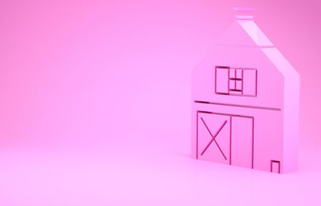 Pink Farm House concept icon isolated on pink background. Rustic farm landscape. Minimalism concept. 3d illustration 3D renderの写真素材