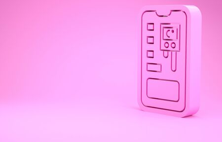 Pink Smart control farming system mobile application icon isolated on pink background. Minimalism concept. 3d illustration 3D renderの写真素材