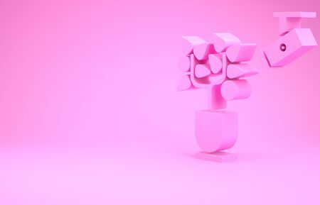 Pink Smart farming technology - farm automation system in app icon isolated on pink background. Minimalism concept. 3d illustration 3D renderの写真素材
