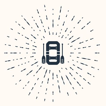 Grey Rafting boat icon isolated on beige background. Inflatable boat with oars. Water sports, extreme sports, holiday, vacation, team building. Abstract circle random dots. Vector Illustrationのイラスト素材
