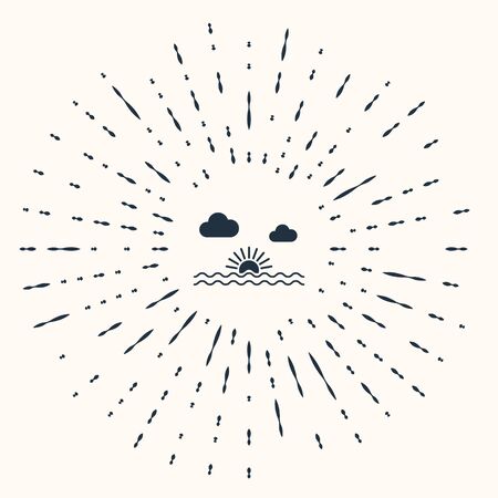 Grey Sunset icon isolated on beige background. Abstract circle random dots. Vector Illustrationのイラスト素材