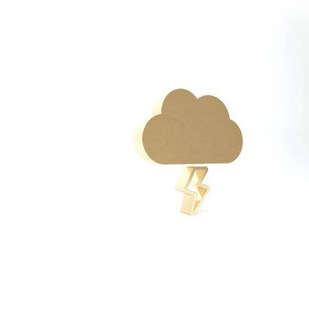Gold Storm icon isolated on white background. Cloud and lightning sign. Weather icon of storm. 3d illustration 3D renderの写真素材