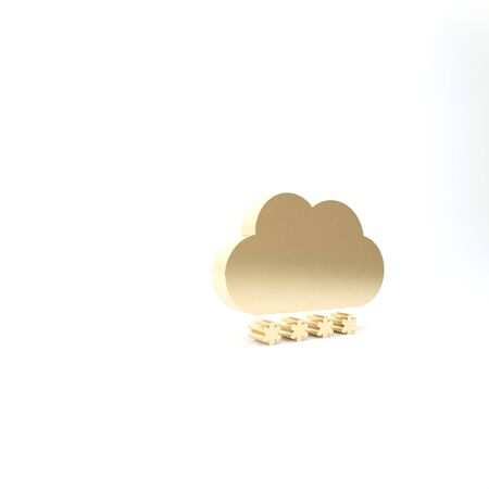 Gold Cloud with snow icon isolated on white background. Cloud with snowflakes. Single weather icon. Snowing sign. 3d illustration 3D renderの写真素材