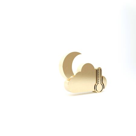 Gold Thermometer and cloud with moon icon isolated on white background. 3d illustration 3D renderの写真素材