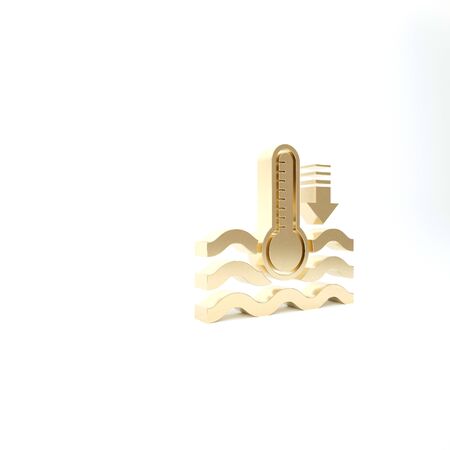 Gold Water thermometer measuring heat and cold icon isolated on white background. Thermometer equipment showing hot or cold weather. 3d illustration 3D renderの写真素材