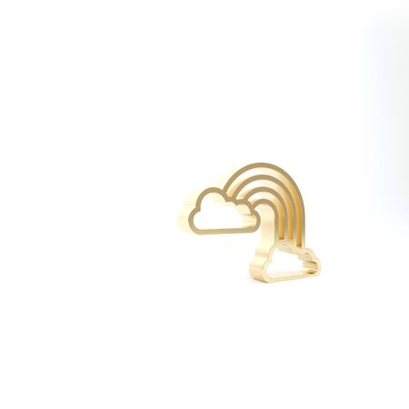 Gold Rainbow with clouds icon isolated on white background. 3d illustration 3D renderの写真素材