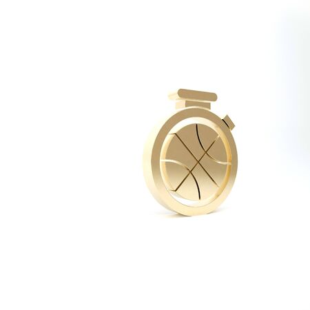 Gold Stopwatch with basketball ball inside icon isolated on white background. Basketball time. Sport and training. 3d illustration 3D renderの写真素材