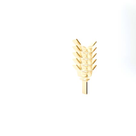 Gold Cereals set with rice, wheat, corn, oats, rye, barley icon isolated on white background. Ears of wheat bread symbols. 3d illustration 3D renderの写真素材