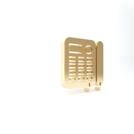 Gold Telephone icon isolated on white background. Landline phone. 3d illustration 3D renderの写真素材