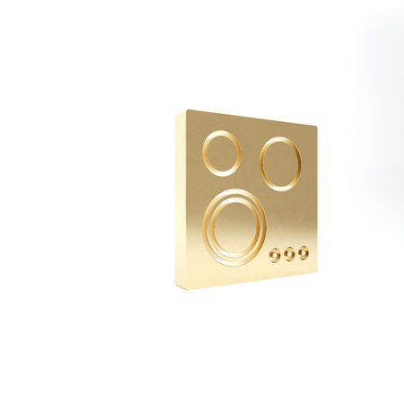 Gold Gas stove icon isolated on white background. Cooktop sign. Hob with four circle burners. 3d illustration 3D renderの写真素材