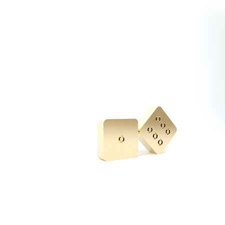 Gold Game dice icon isolated on white background. Casino gambling. 3d illustration 3D renderの写真素材