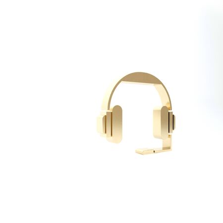 Gold Headphones icon isolated on white background. Earphones. Concept for listening to music, service, communication and operator. 3d illustration 3D renderの写真素材