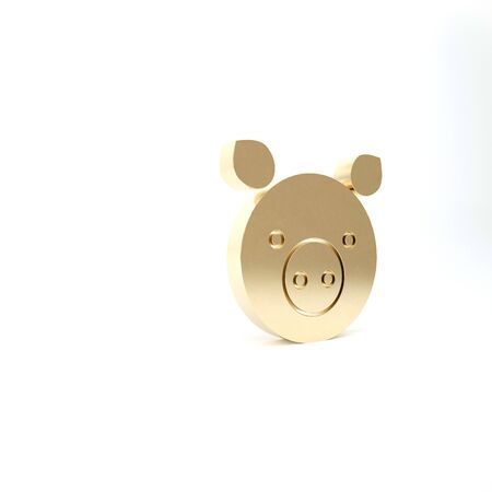 Gold Pig zodiac sign icon isolated on white background. Astrological horoscope collection. 3d illustration 3D renderの写真素材