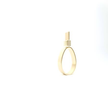 Gold Gallows rope loop hanging icon isolated on white background. Rope tied into noose. Suicide, hanging or lynching. 3d illustration 3D renderの写真素材