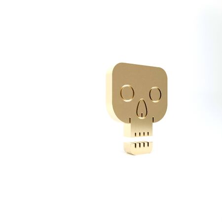 Gold Skull icon isolated on white background. Happy Halloween party. 3d illustration 3D renderの写真素材