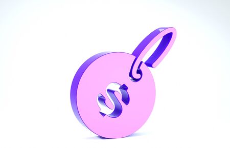 Purple Price tag with dollar icon isolated on white background. Badge for price. Sale with dollar symbol. Promo tag discount. 3d illustration 3D renderの写真素材