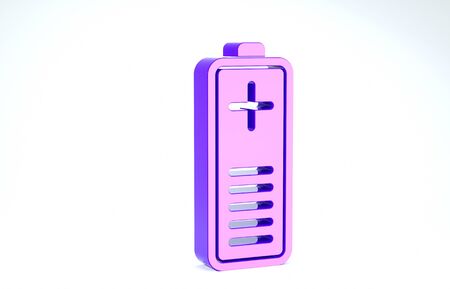 Purple Battery charge level indicator icon isolated on white background. 3d illustration 3D renderの写真素材