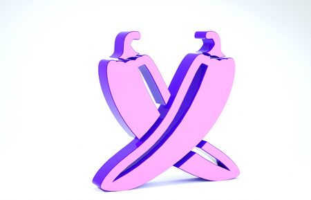 Purple Crossed hot chili pepper pod icon isolated on white background. Design for grocery, culinary products, seasoning and spice package. 3d illustration 3D renderの写真素材
