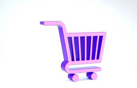 Purple Shopping cart icon isolated on white background. Online buying concept. Delivery service sign. Supermarket basket symbol. 3d illustration 3D renderの写真素材