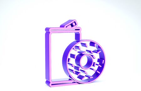 Purple Aluminum can soda and donut icon isolated on white background. Fast food symbol. 3d illustration 3D renderの写真素材