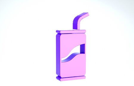 Purple Soda can with drinking straw icon isolated on white background. 3d illustration 3D renderの写真素材