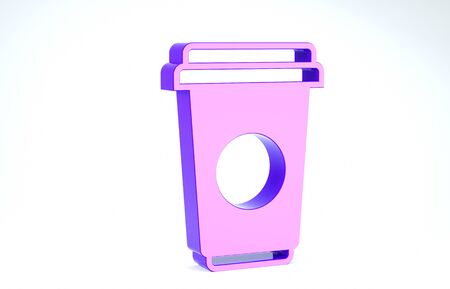 Purple Coffee cup icon isolated on white background. Disposable coffee cup with hot coffee. 3d illustration 3D renderの写真素材
