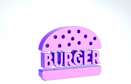 Purple Burger icon isolated on white background. Hamburger icon. Cheeseburger sandwich sign. 3d illustration 3D renderの写真素材