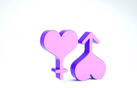 Purple Male and female symbol heart icon isolated on white background. Gender symbol. 3d illustration 3D renderの写真素材