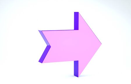 Purple Arrow icon isolated on white background. Direction Arrowhead symbol. Navigation pointer sign. 3d illustration 3D renderの写真素材