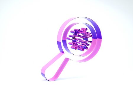 Purple Microorganisms under magnifier icon isolated on white background. Bacteria and germs, cell cancer, microbe, virus, fungi. 3d illustration 3D renderの写真素材