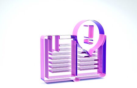 Purple Interesting facts icon isolated on white background. Book or article sign. Exclamation mark sign. 3d illustration 3D renderの写真素材