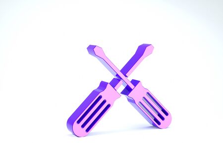 Purple Crossed screwdrivers icon isolated on white background. Service tool symbol. 3d illustration 3D renderの写真素材