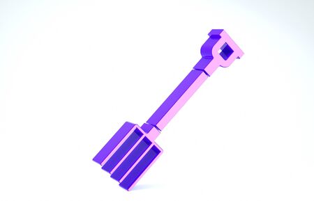 Purple Garden pitchfork icon isolated on white background. Garden fork sign. Tool for horticulture, agriculture, farming. 3d illustration 3D renderの写真素材