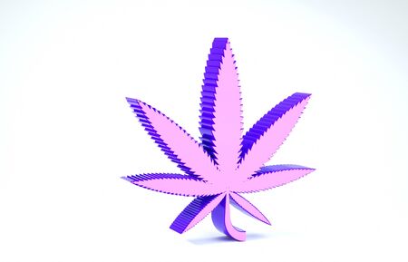 Purple Medical marijuana or cannabis leaf icon isolated on white background. Hemp symbol. 3d illustration 3D renderの写真素材