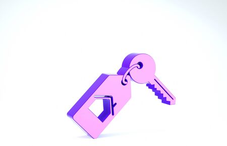 Purple House with key icon isolated on white background. The concept of the house turnkey. 3d illustration 3D renderの写真素材