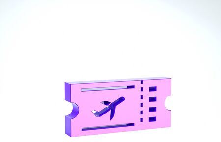 Purple Airline ticket icon isolated on white background. Plane ticket. 3d illustration 3D renderの写真素材