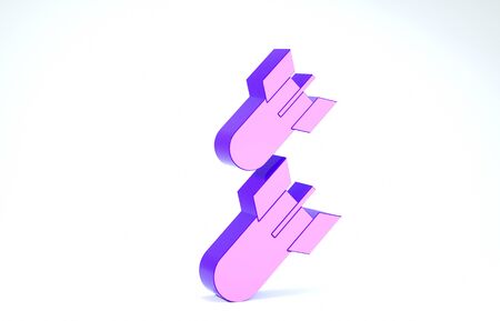 Purple Aviation bomb icon isolated on white background. Rocket bomb flies down. 3d illustration 3D renderの写真素材
