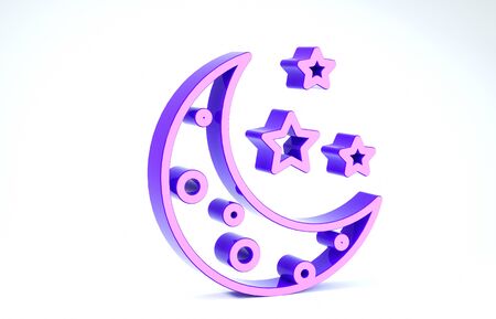 Purple Moon and stars icon isolated on white background. 3d illustration 3D renderの写真素材